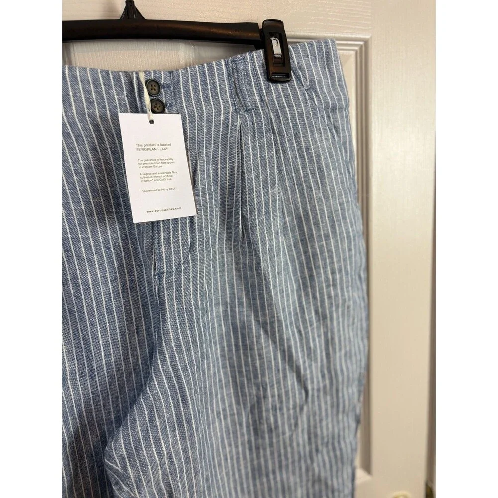 Garnet Hill 100% Linen Blue and White Stripe Pants Size 14 NWT $139 - 430